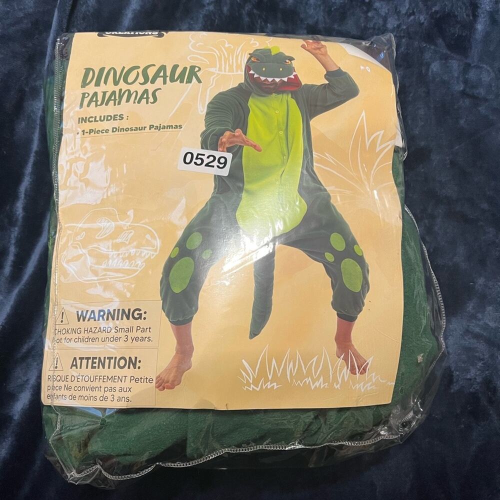 Men’s XL Dinosaur Costume Pajamas One Piece Green Hooded Cosplay Halloween EUC
